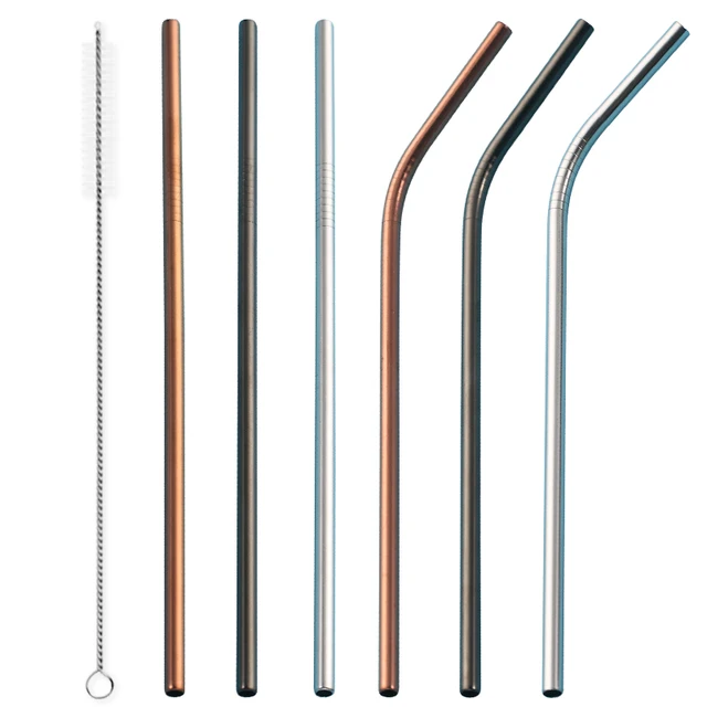WORTHBUY Colorful Metal Straw 304 Stainless Steel Reusable Straw Kitchen Drinking Straw Set With Cleaner Brush Bar Accessories