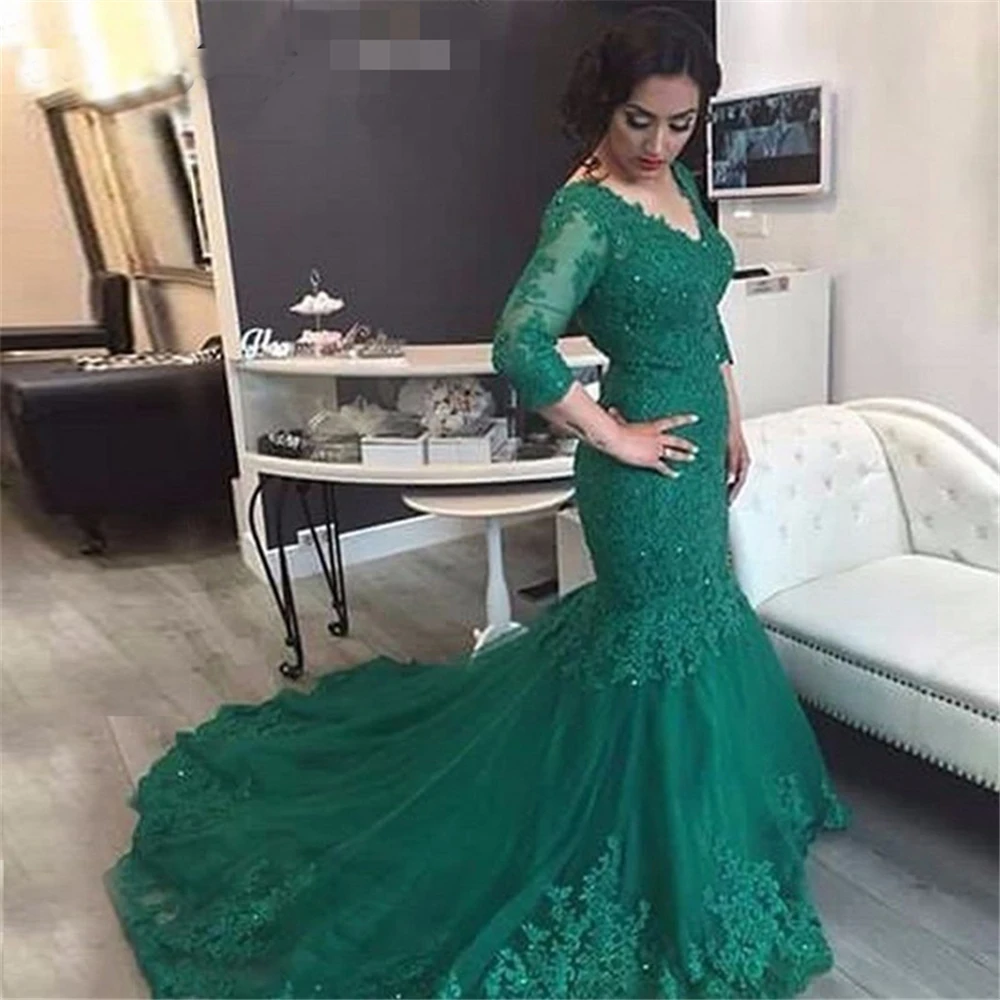 Long-Sleeve-Mother-of-the-Bride-Dresses-for-Weddings-Women-Party-Lace-Mermaid-Green-Evening-Dress (2)