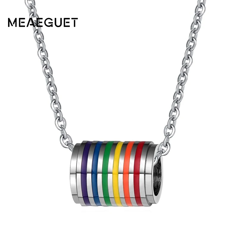 Meaeguet Fashion Gay Pride Necklace Men Jewelry Stainless Steel Pendant
