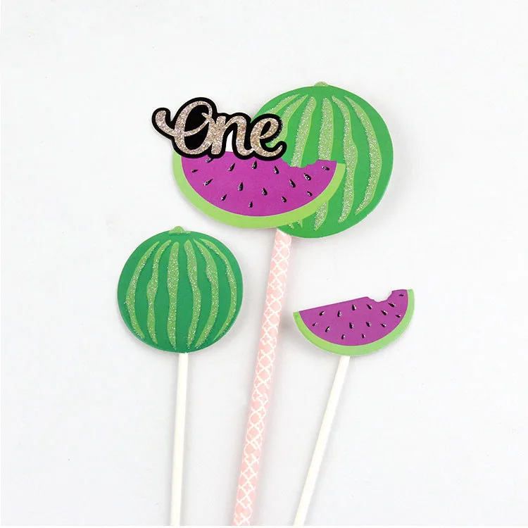Cake Flags Cupcake Topper Toppers watermelon Baby Boy Girl 1 Year Old Birthday Wedding Bridal Cake Wrapper Party Baking DIY