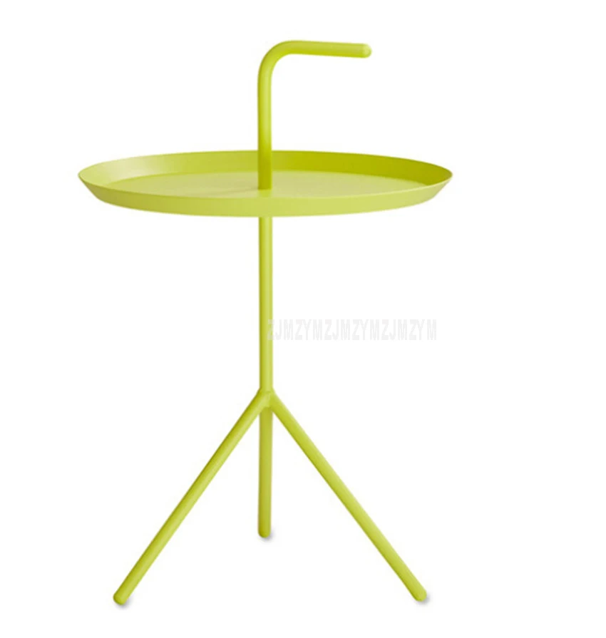 Креативный Мини Круглый Чайный журнальный столик в скандинавском стиле, металлический современный минималистичный домашний Железный столик для спальни, маленькая прикроватная тумбочка с ручкой - Цвет: S-Yellow