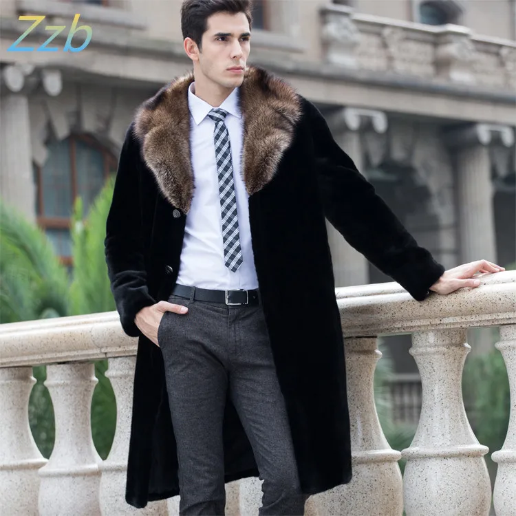 

2018 European style Winter imitation mink fur coat fur overcoat male long design plus size trench coat Warm Men Fur Overcoat