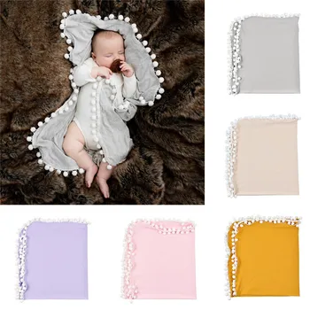 

Blanket Crib Pom Pom Blanket Sleeping Swaddle Minky Blanket Wrap newborn baby clothes photography Newborn Baby Girls Blanket