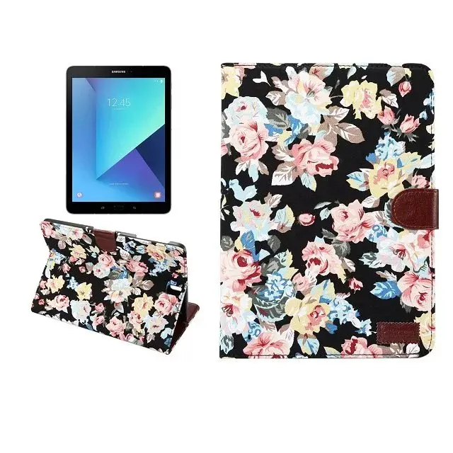 Für samsung galaxy tab s3 9,7 ''t820 t825 blume gedruckt tuch abdeckung fällen flip intelligente standplatz-abdeckung für samsung mit kartensteckplatz