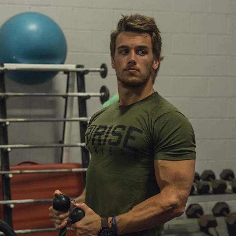 Мужская брендовая летняя футболка для фитнеса, футболки для бодибилдинга, модные повседневные тренировочные хлопковые футболки с коротким рукавом армейского зеленого цвета, топы, одежда