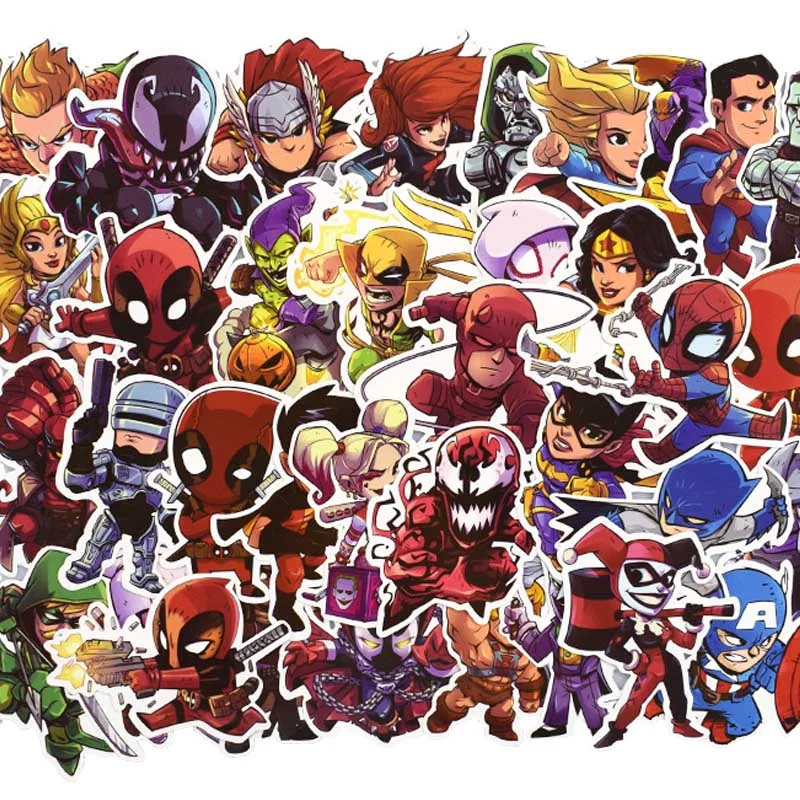 

50pcs Super Hero Stickers Anime Character Mix For Computer PS4 Pad Phone Laptop TV Fridge Bicycle Waterproof DIY Decal Sticker