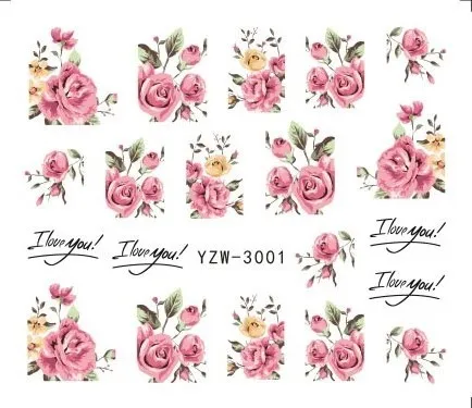 YWK наклейки для ногтей на выбор, цветные цветы, роза, День Святого Валентина, наклейки для ногтей