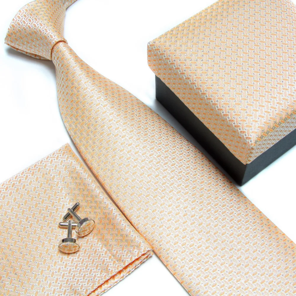 

HOOYI 2019 neck tie set for man necktie cufflinks Handkerchiefs gift box