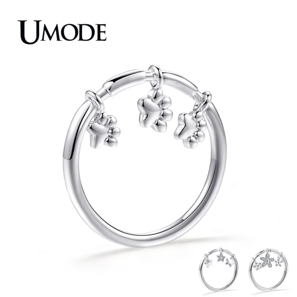 Женское кольцо со звездой и цветком UMODE новое с прозрачным круглым Цирконом