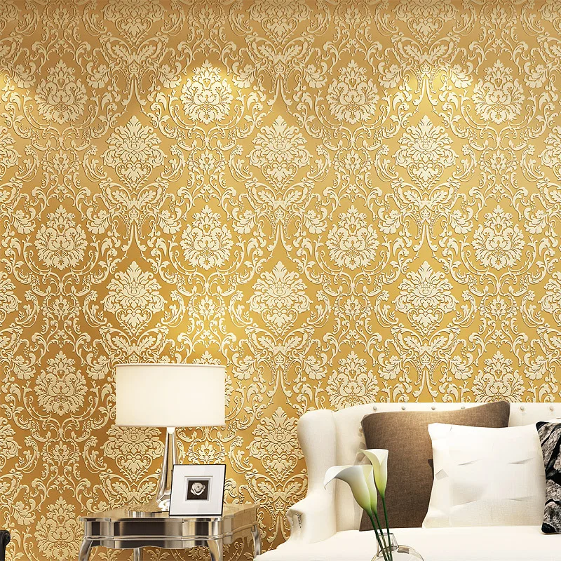 

3D Non-woven Wallpaper European Stereo Relief Wallpaper Bedroom Living Room TV Background Wall Wallpaper Thickened Gold