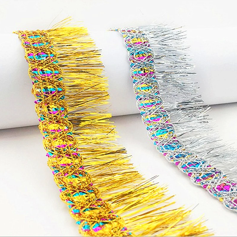 Short Fringe Tassel Latin Gold And Silver 50 Yds/Lot Bright Colored Trimming Dance Dress Appliques Trims 5.5cm Long | Дом и сад