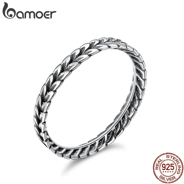 BAMOER Authentic 925 Sterling Silver Stackable Ring Wheat Shape Arrow Finger Rin BAMOER Authentic 925 Sterling Silver Stackable Ring Wheat Shape Arrow Finger Rin