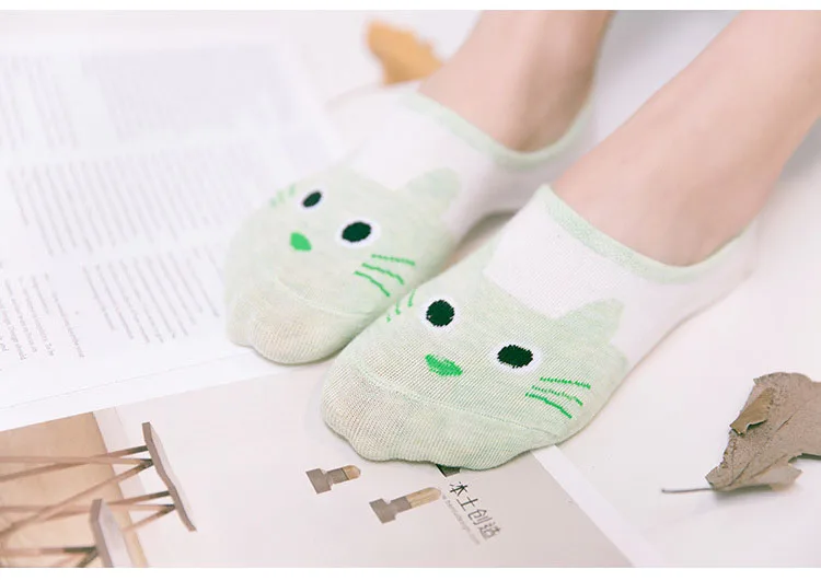 5 пар/лот, дышащие удобные хлопковые женские носки для девочек, короткие женские носки, невидимый цвет кошки, женские носки