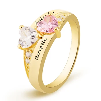 

Custom 925 Silver Wedding Ring Engrave Two Names Birthstones Heart Rings For Bridal Women Mother's Day gift#SS40