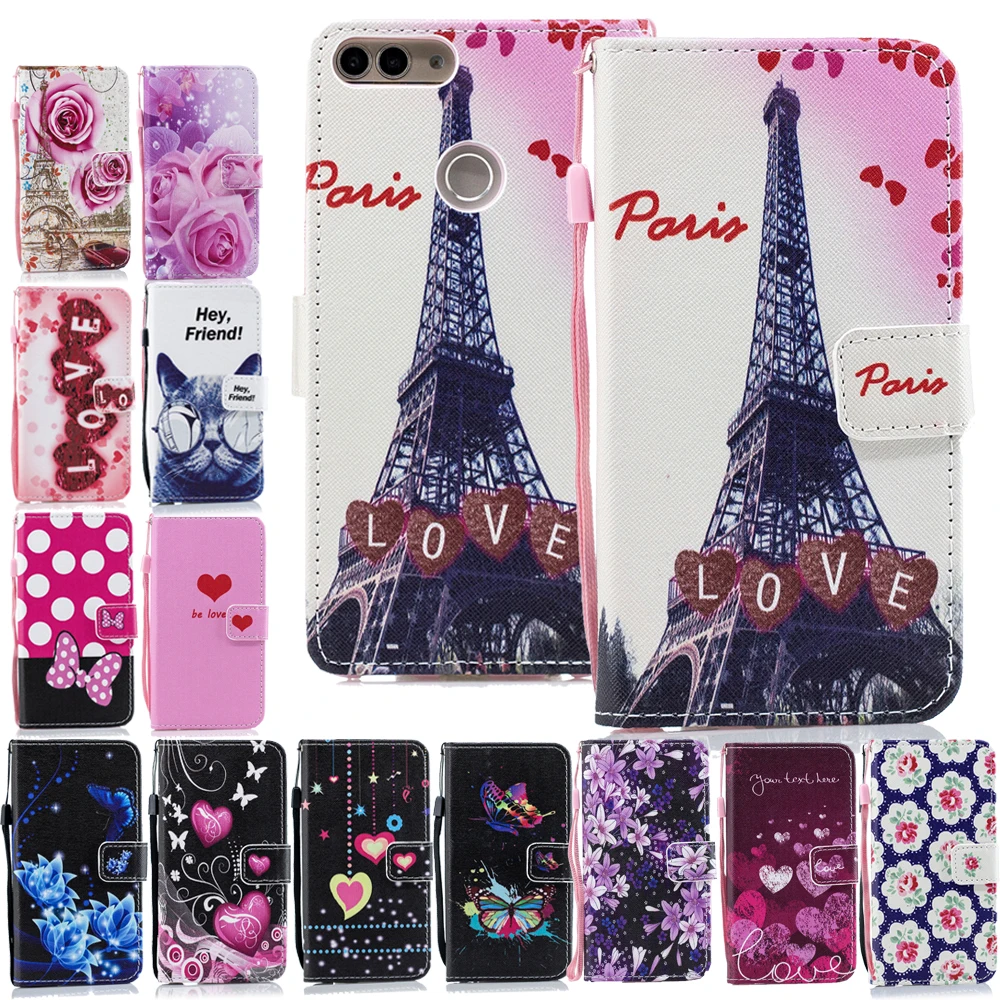 YIESOM Leather Case For Huawei P Smart Coque Wallet Flip Soft Silicone Case For Huawei P Smart Cases Enjoy 7S Flip Stand Cover