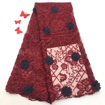 

Red wine African lace fabric 2019 high quality lace french mesh fabric beaded nigerian swiss lace fabrics for dress
