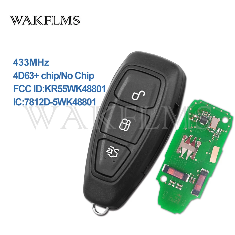 

3btn smart full Remote car Key 433MHz fob for Ford Kuga Focus C-Max Mondeo Kuga Fiesta B-max S-max Galaxy 2007-2015 KR55WK48801