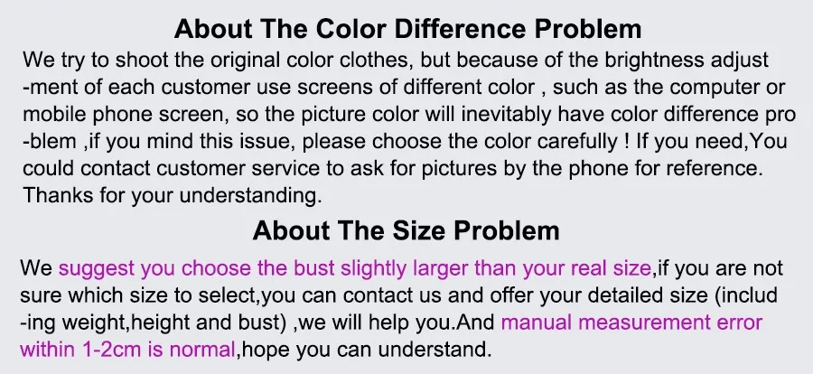 about color and size