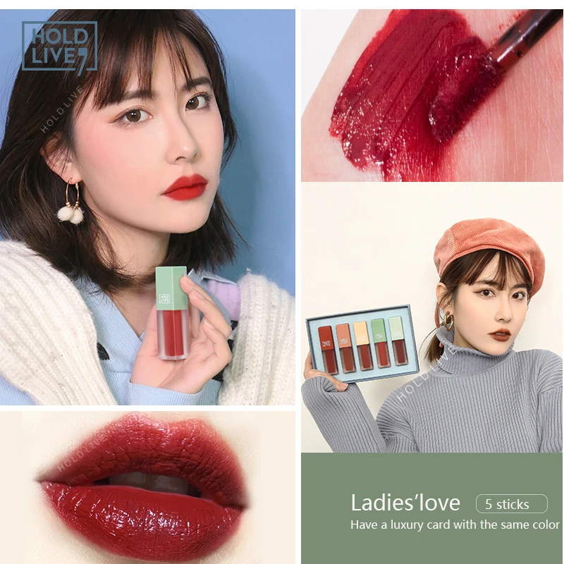 

HOLD LIVE ladies’ Love Lip Glaze Set Matte Lip Gloss Long Lasting Tint Matte Liquid Lipstick Rotten Watermelon Lip Stain Cosmeti