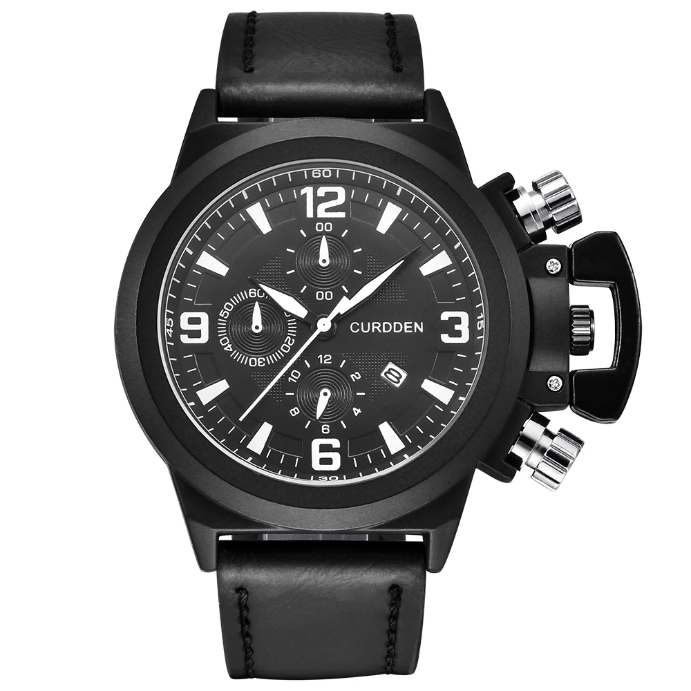 Горячая мужские часы Топ бренд CURDDEN Спортивные Большой циферблат с датой календарь модные черные кварцевые часы Relogio Masculino