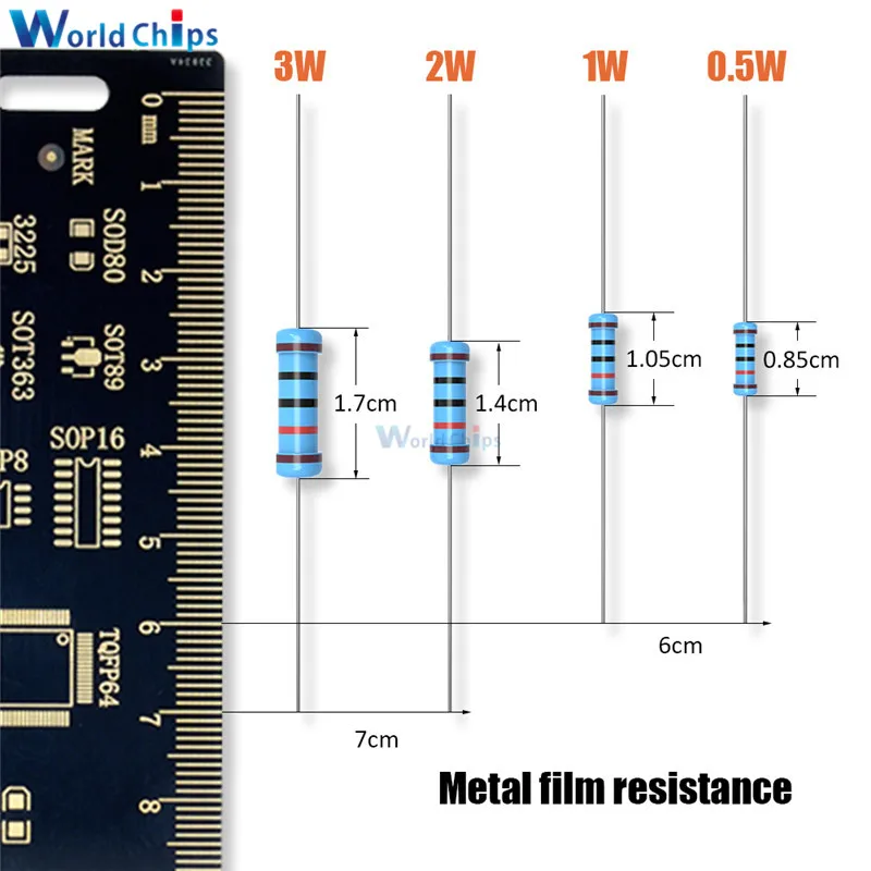 100 шт./лот 1% 1/2W 0,5 W 1R-1M Ω металлического пленочного резистора 1R 4.7R 10R 100R 220R 1K 2,2 K 4,7 K 10K 22K 47K 100K 470K 1 МОм Ohm Сопротивление