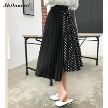 Юбка большого размера Женская юбка в горошек Высокая талия Асимметричная плиссированная юбка модная повседневная женская юбка для офиса юбки