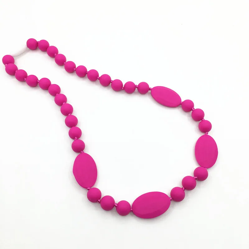 Модное Силиконовое ожерелье, детское ожерелье для прорезывания зубов, ожерелье для прорезывания зубов, силиконовые бусины, разноцветные зубы, BPA бесплатно - Цвет: hot pink
