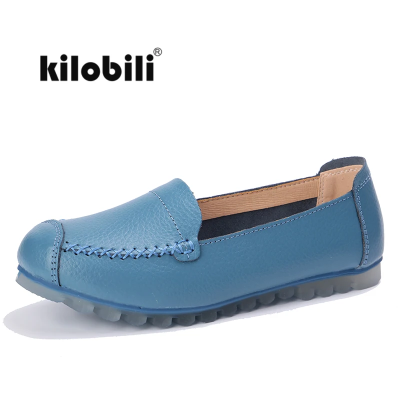 

Kilobili Summer women flat shoes genuine leather ballet flats shoes cutout Flower ladies slip on loafers Soft nurse boat shoes