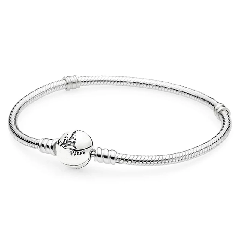 

Original 925 Sterling Silver Pan Wonderful World Park Castlel Clasp Snake Chain Bracelet Bangle Fit Women Bead Jewelry