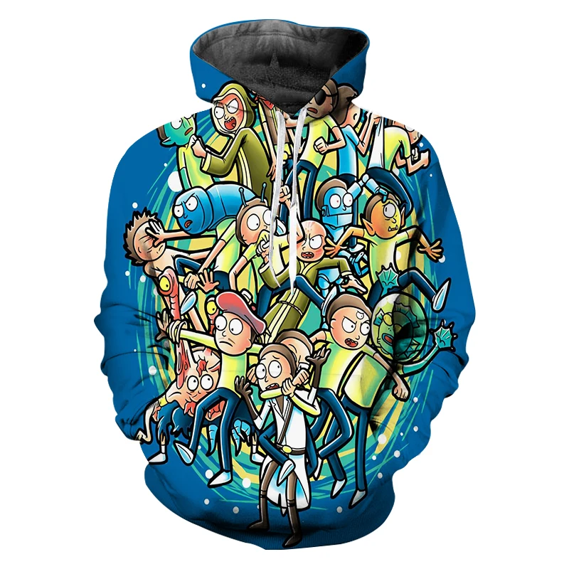 Street Wear Anime Blue Hoodie Moletom Masculin 3D Printed Rick And Morty Hoodies Sweatshirt Clothing Long Vetement Homme