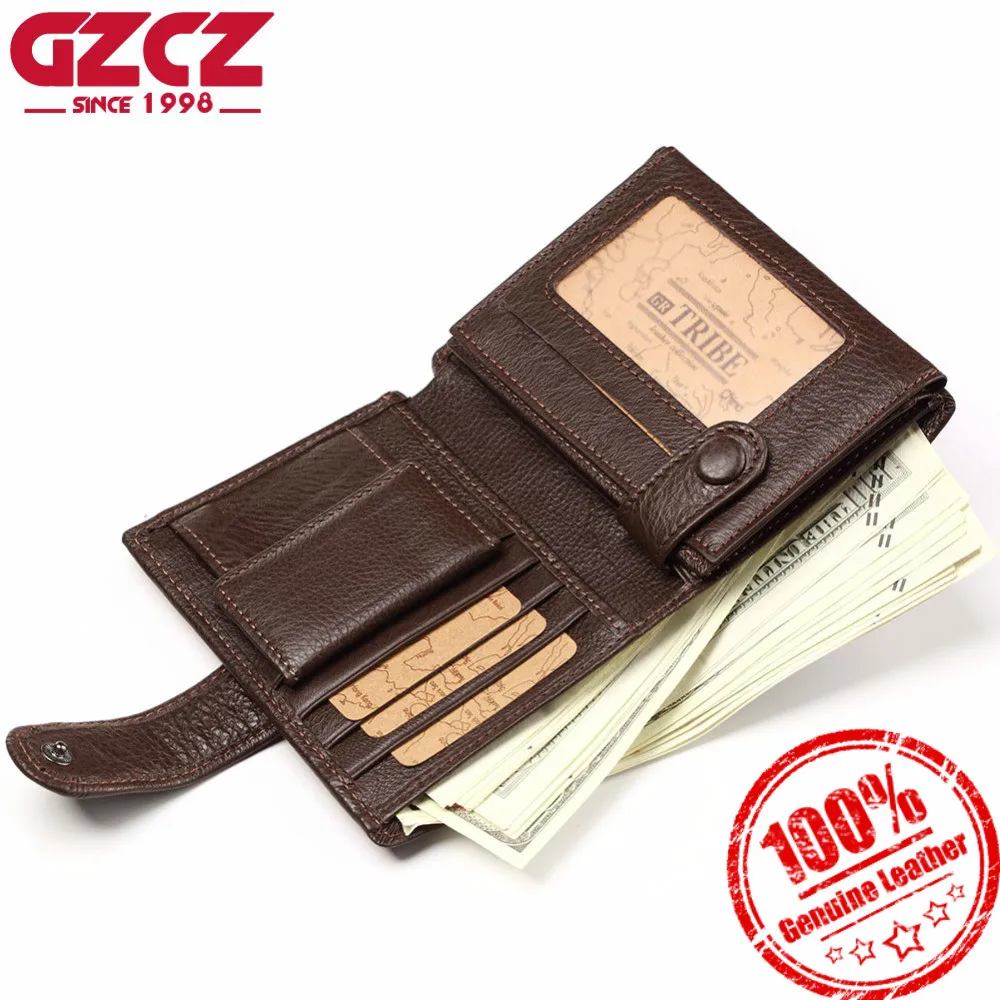 

GZCZ Men's Genuine Leather Wallet Purse Male Slim Wallets Coin Holder Man High Quality For Money Bag Fashion Large Capacity