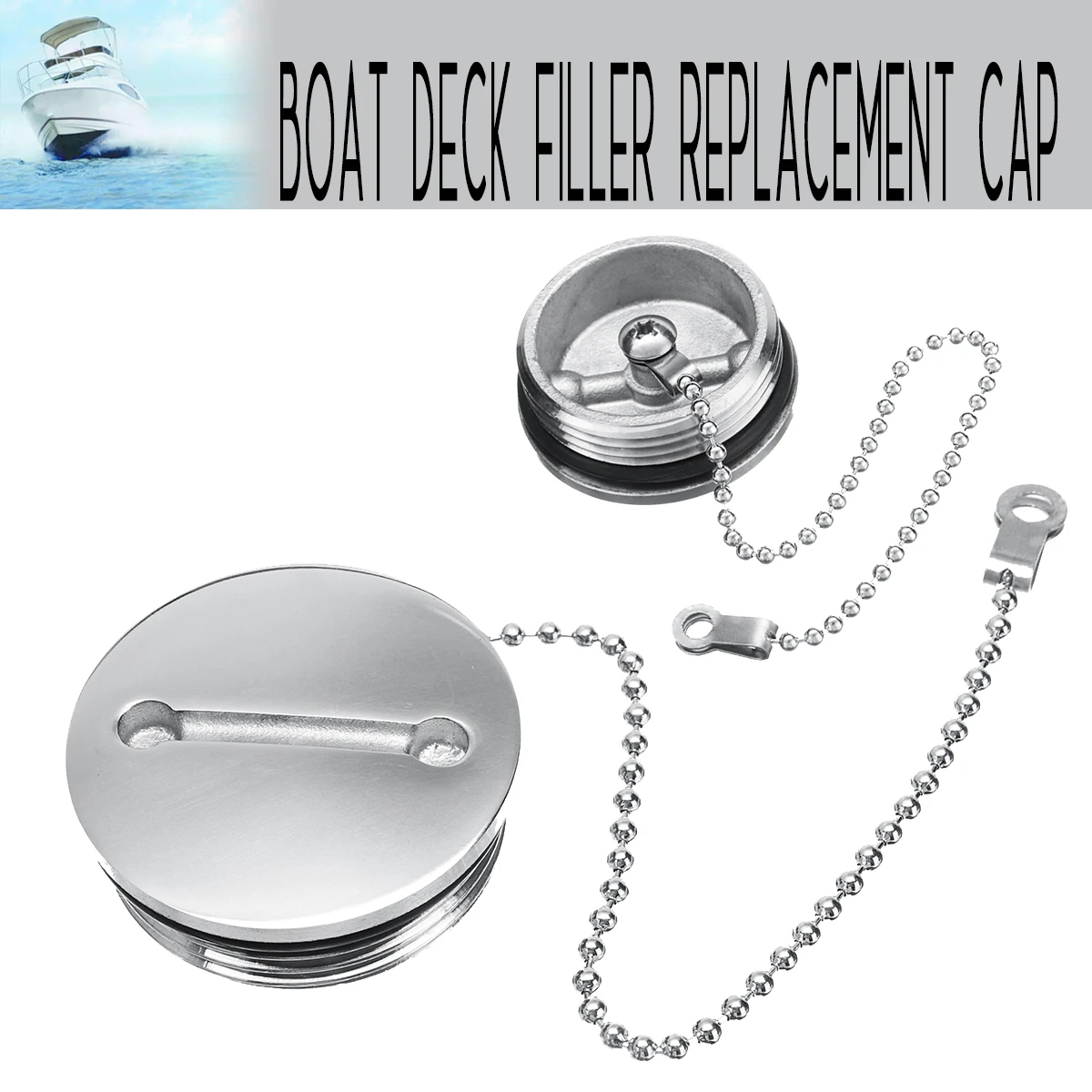 Boat Deck Fill Replacement Cap with Chain Stainless Steel Mirror