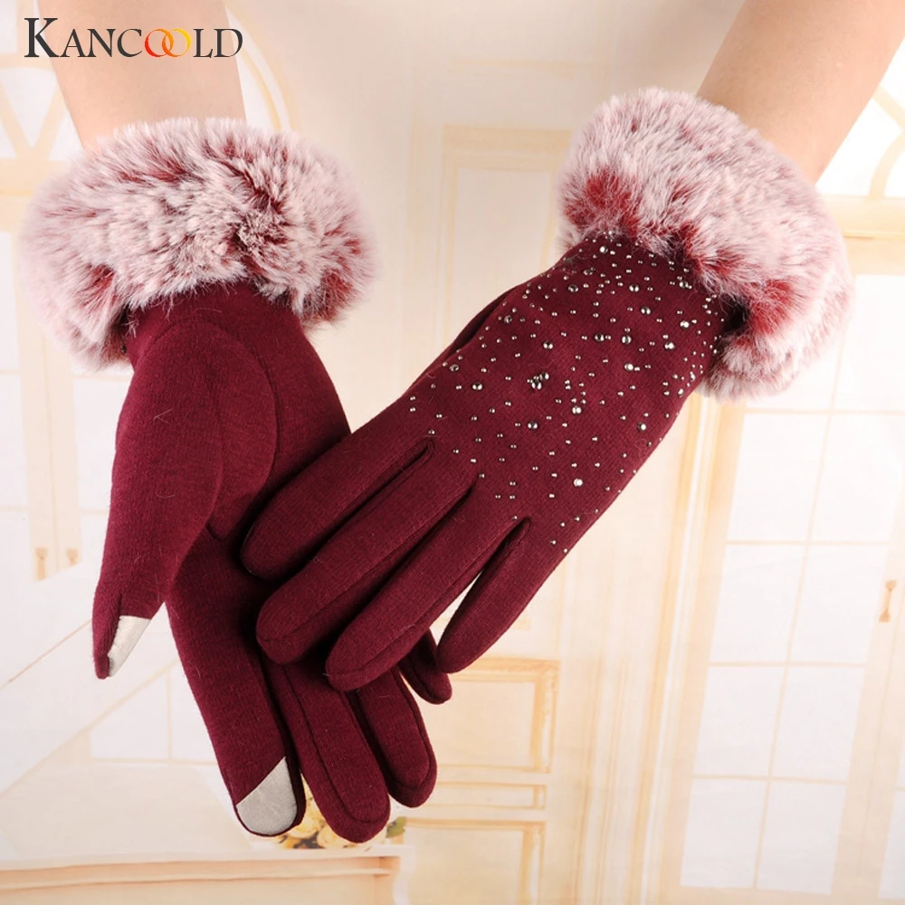 Женские перчатки kancoold, модные, стразы, зимние, теплые, лыжные, ветрозащитные, высокое качество, женские перчатки 2018NOV24