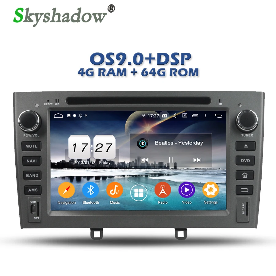 Perfect Car DVD Player DSP TDA7851 Android 9.0 4G + 64GB 8Core GPS map RDS Radio wifi IPS Bluetooth 4.2 For PEUGEOT PG 408 2007-2010 3