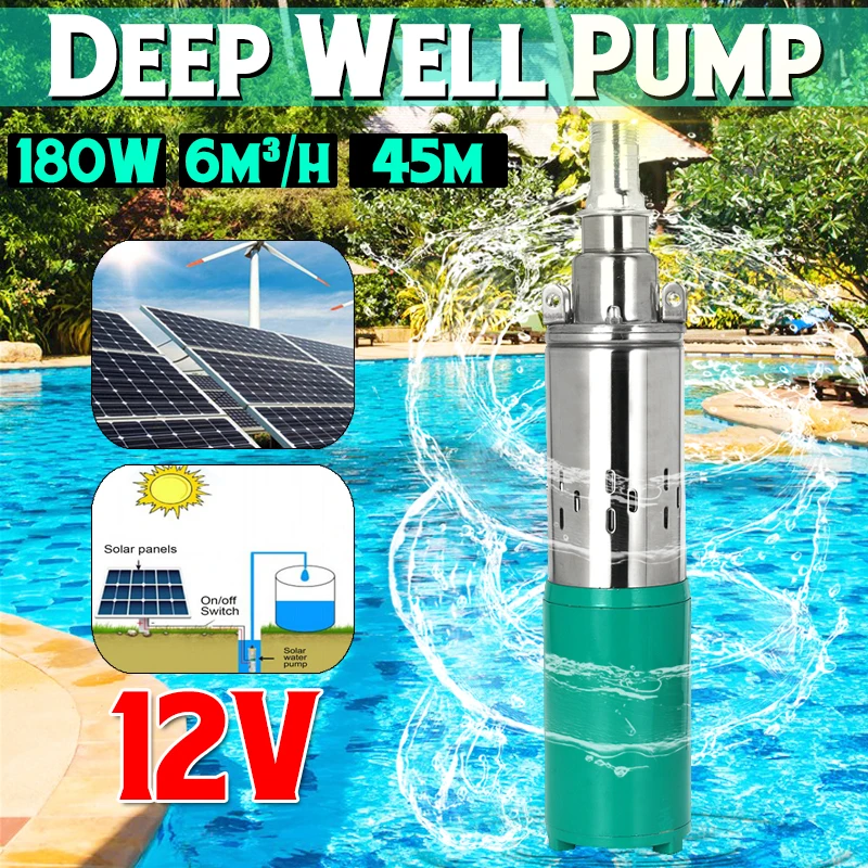  45m 12V Solar Water Pump High Lift 6000L/h Deep Well Pump DC Screw Submersible Pump Agricultural Ir