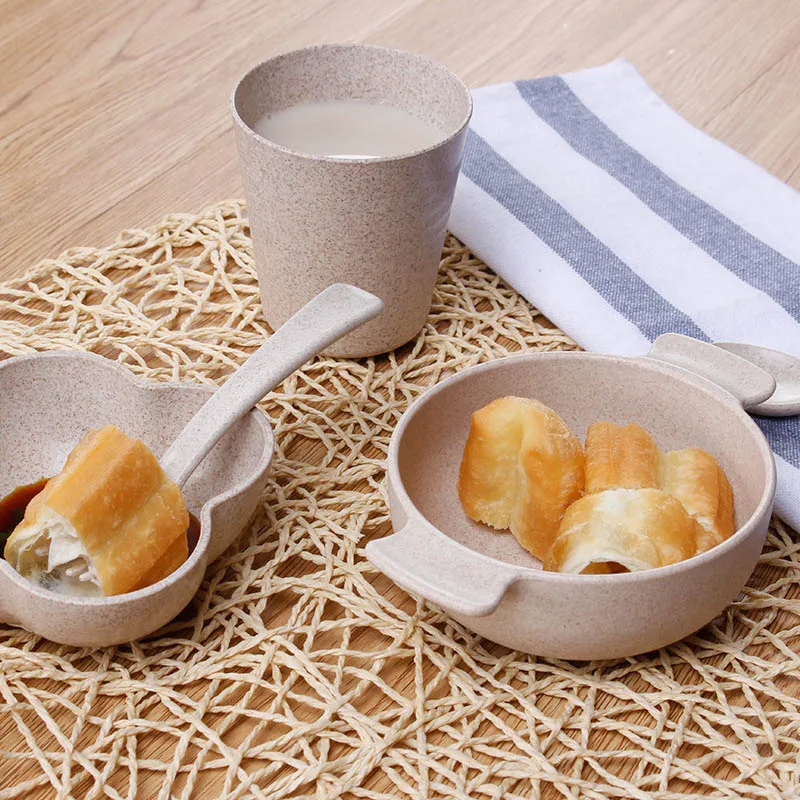 Children Feeding Dishes Set Infant Wheat Straw Tableware Baby Dinnerware With Fork Spoon Cup Kid Bowls Food Container T0524 Children Feeding Dishes Set Infant Wheat Straw Tableware Baby Dinnerware With Fork Spoon Cup Kid Bowls Food Container T0524