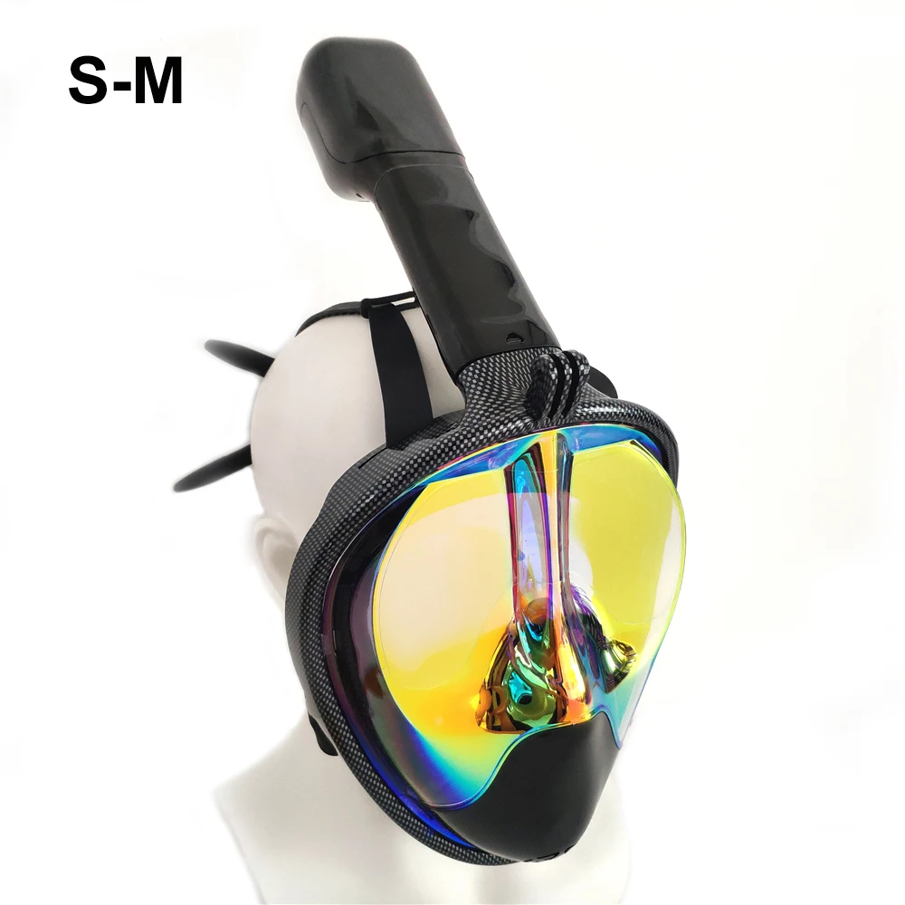 Позолоченная Синяя Маска для подводного плавания, анти-туман, Подводная маска для плавания, тренировочная маска для подводного плавания, 2 в 1, маска для подводного плавания с полным лицом - Цвет: S M Plated Gold