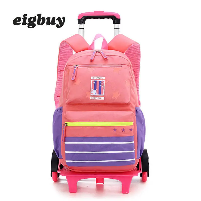 

Grade 2-6 Kids Trolley Schoolbag Luggage Book Bags Boys Girls Backpack Latest Removable Children School Bags 2/6 Wheels Stairs