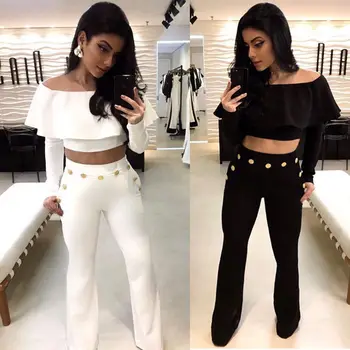 

Women Ladies Lace Off shoulder Long Sleeve Ruffle Jumpsuit Bodycon Playsuit Long Trousers Romper