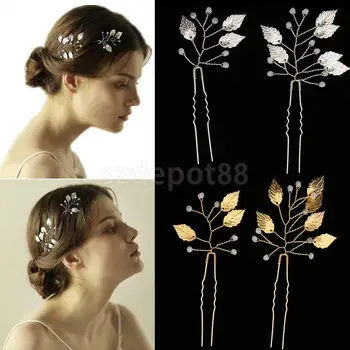 

2pcs Vintage Wedding Bridal Alloy Leaf Hairpins Hair Clips Side Comb Party Prom Women Girls Hair Pins Gold Silver