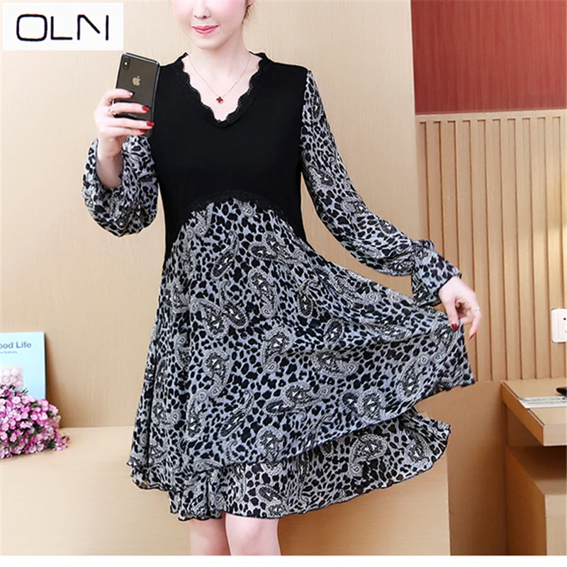 Vestidos корейский шифон OLN Новые корейские модели большого размера женские новые