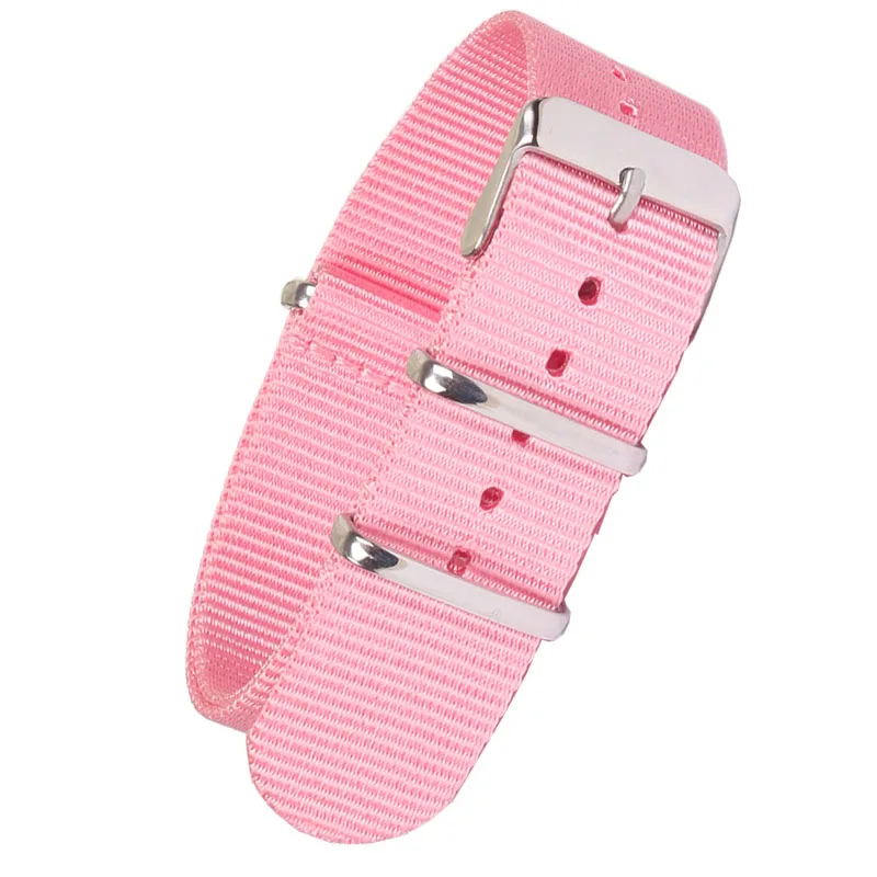 Durable Solid Color Nylon Watchband with Stainless Steel Buckle - Brown, Red, Black Strap Options