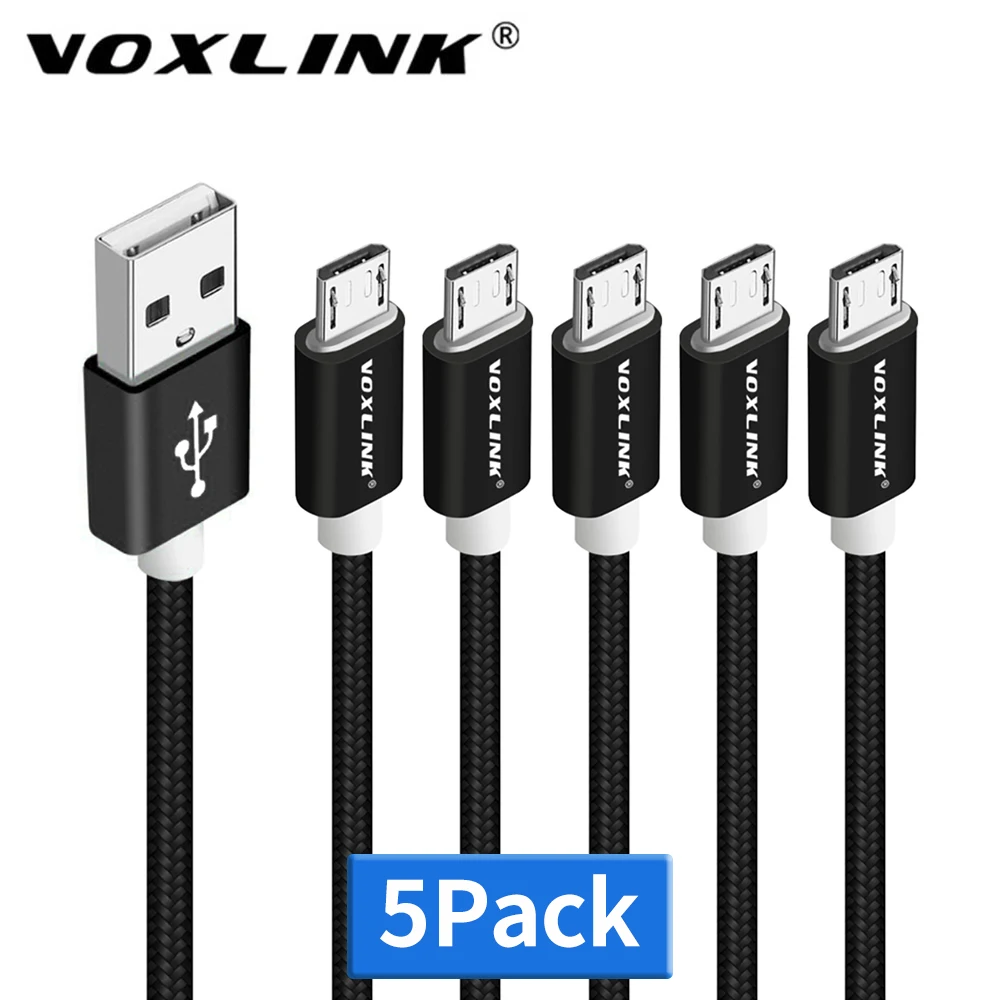 

VOXLINK 5 Pack Nylon Micro USB Cable Aluminum Charging Mobile Phone Cables For Android Samsung Galaxy HTC Huawei Xiaomi LG SONY