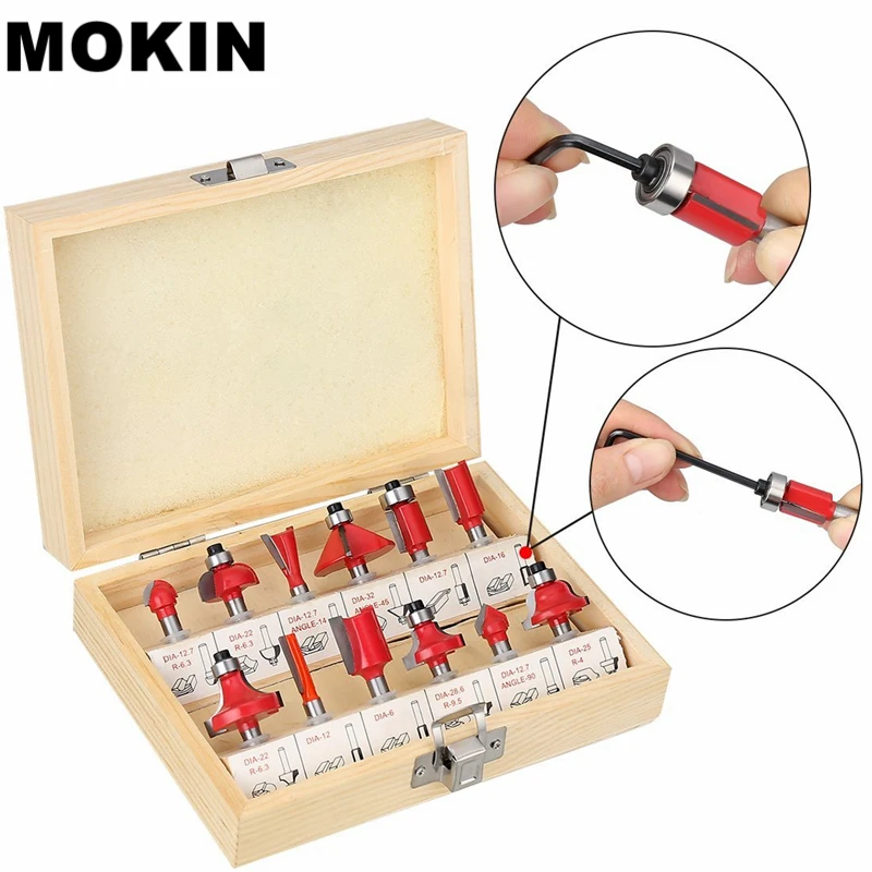 

12pcs Milling Cutters 1/4''/8mm/1/2'' Shank Router Bit Carbide Woodworking Cutter Engraving Carving Trimming Woodworking Tools