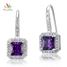 Pavo real Estrellas Sólido 925 Plata Esterlina Cuelga Moda/Pendientes de Dama de honor Púrpura Simulado Sapphire Joyería CFE8049