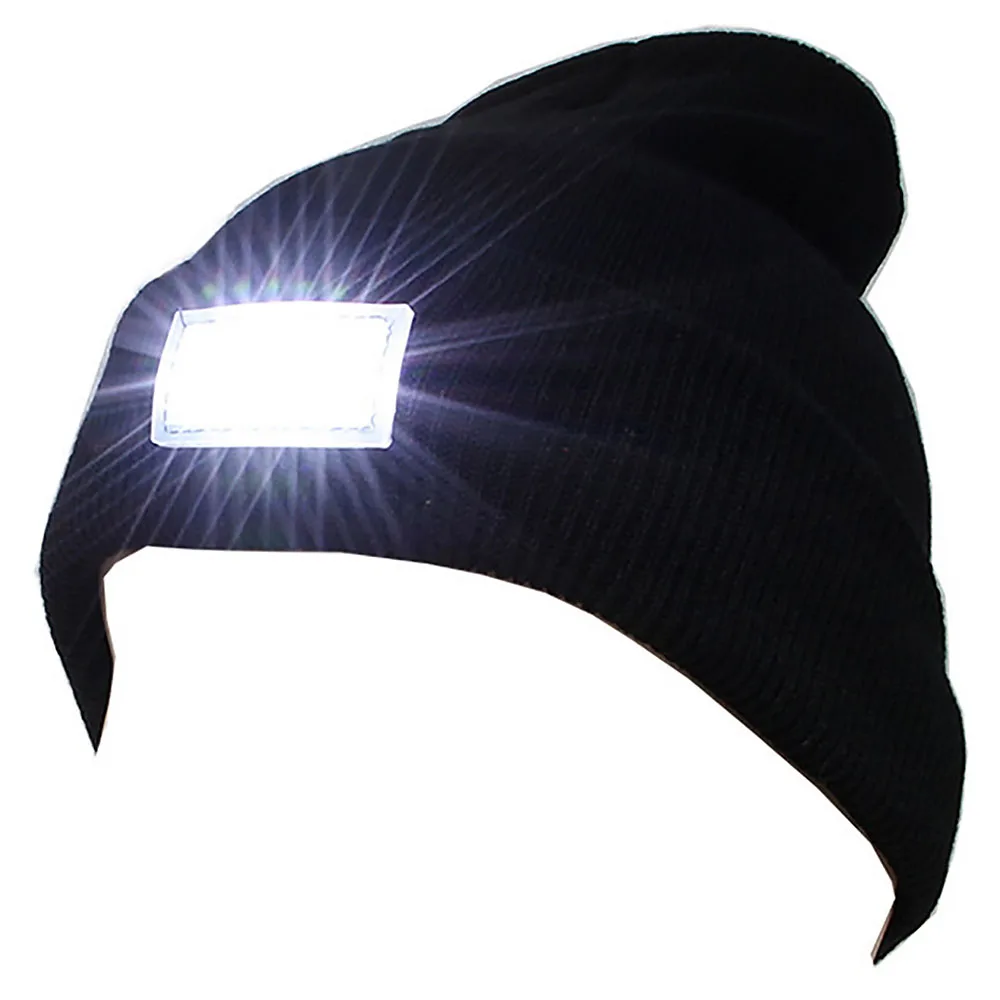 Winter Mens 5 LED Light Headlamp Hat Knitted Beanie Cap Hunting Camping