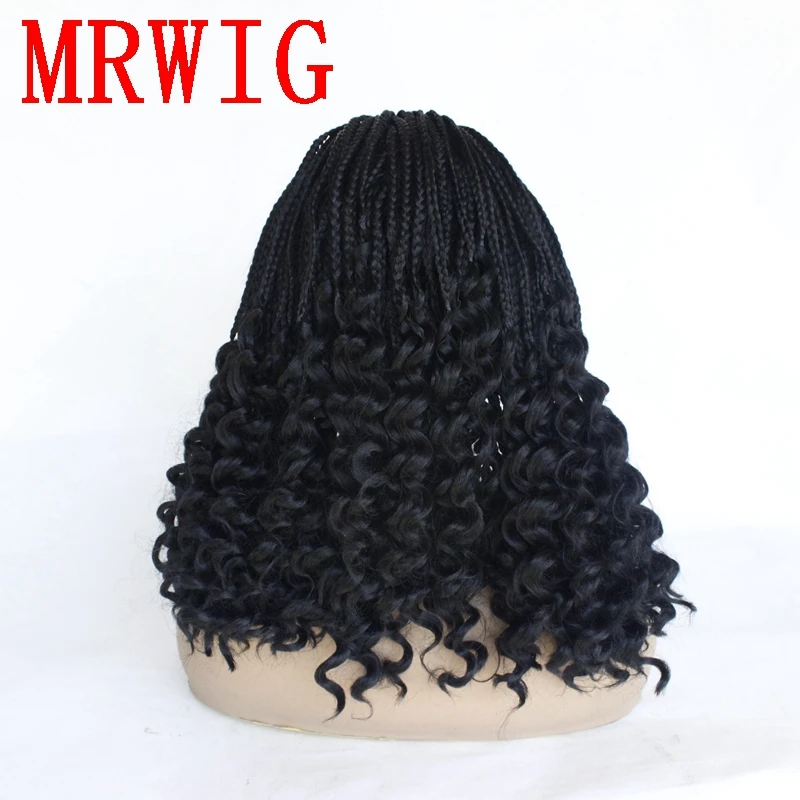 MRWIG черный/темно-коричневый волос Цвет плетеный ящик косы синтетических Glueless фронта шнурка 20in 250% плотность Бесплатный Часть