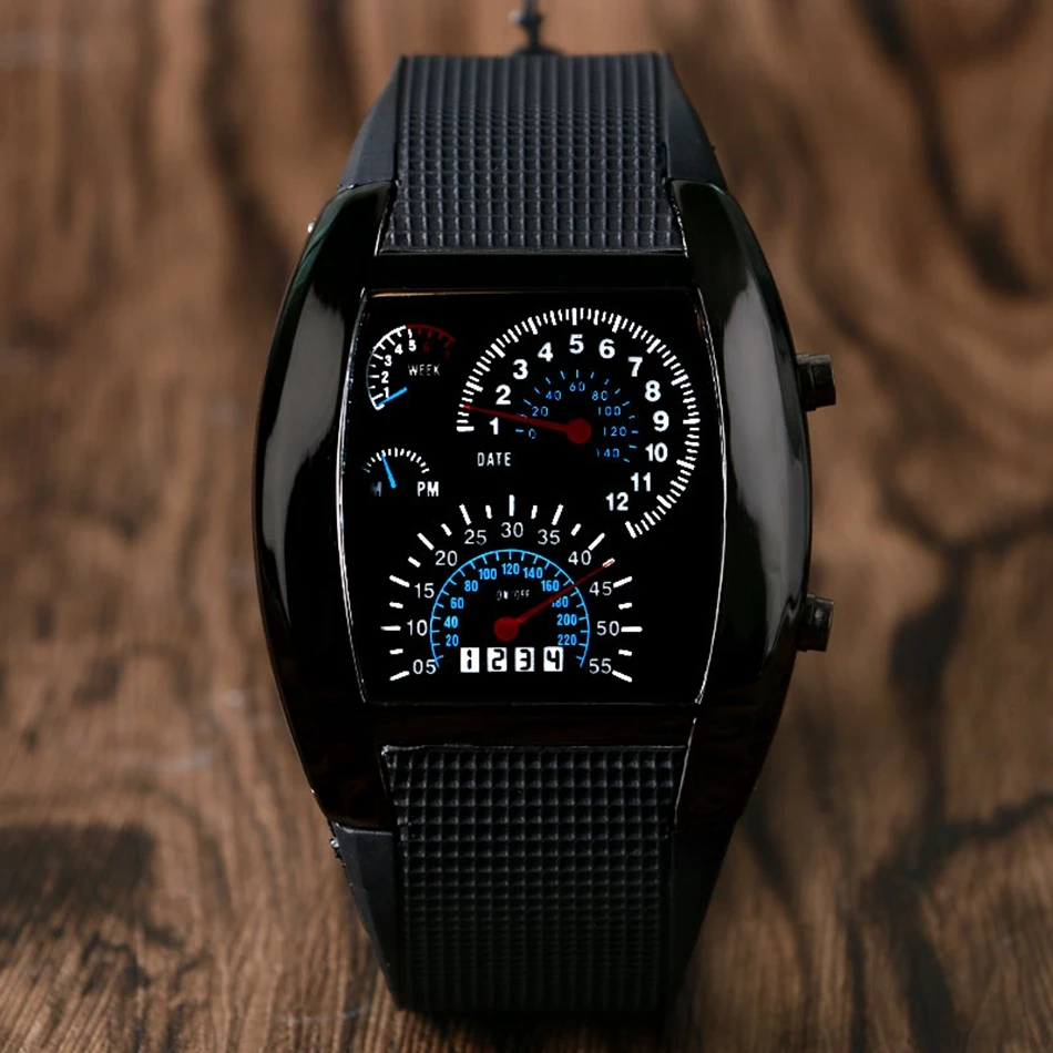YISUYA Blue&White LED Lighting Men Watches Digital Dial Display Males Wrist Watch Rubber Silicone Band Pin Buckle Speedometer   (13)