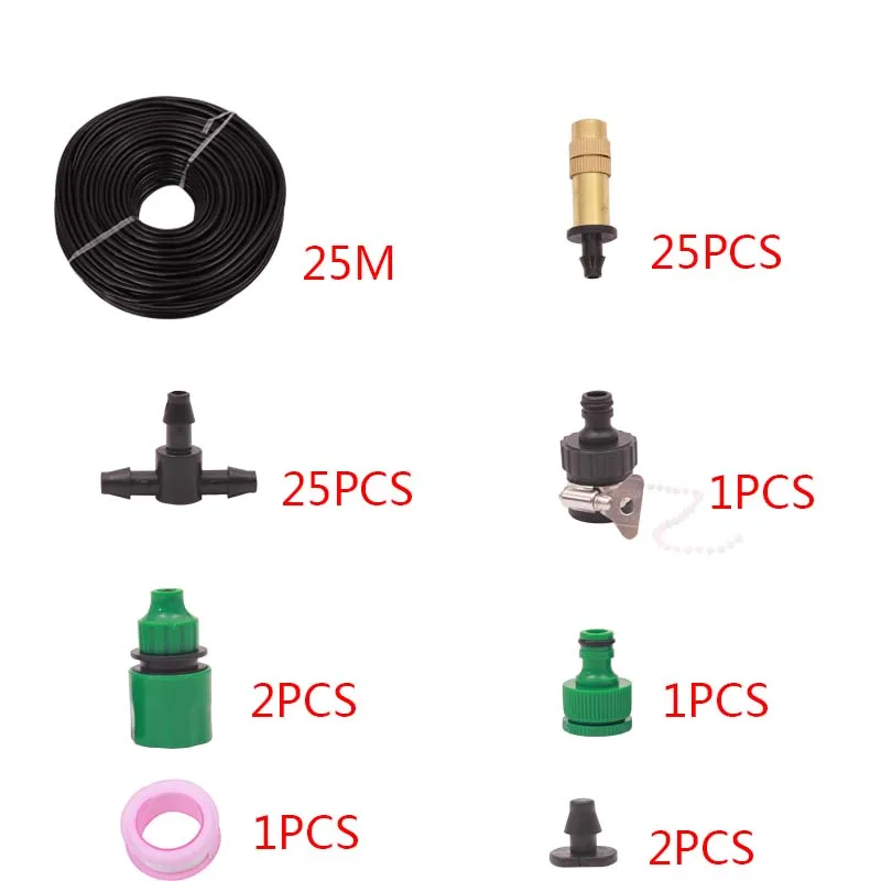 25M 25PC Copper Nozzle Irrigation System Portable Misting Automatic Watering Garden Hose Spray Head With 4/7mm Tee and Connector 25M 25PC Copper Nozzle Irrigation System Portable Misting Automatic Watering Garden Hose Spray Head With 4/7mm Tee and Connector