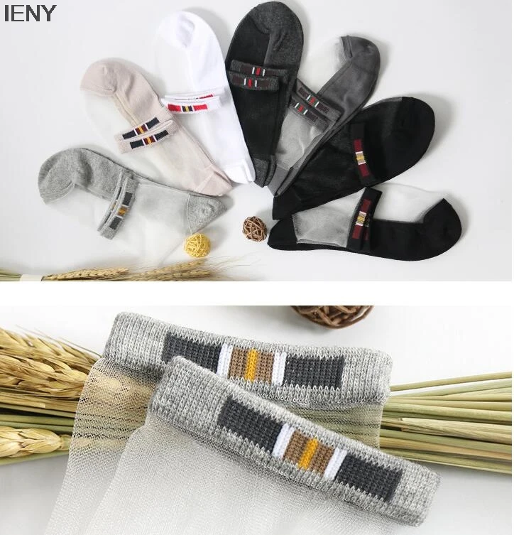 

IENY Spring and summer men's crystal socks Cotton bottom short tube men's socks anti-stripping cotton bottom deodorant socks
